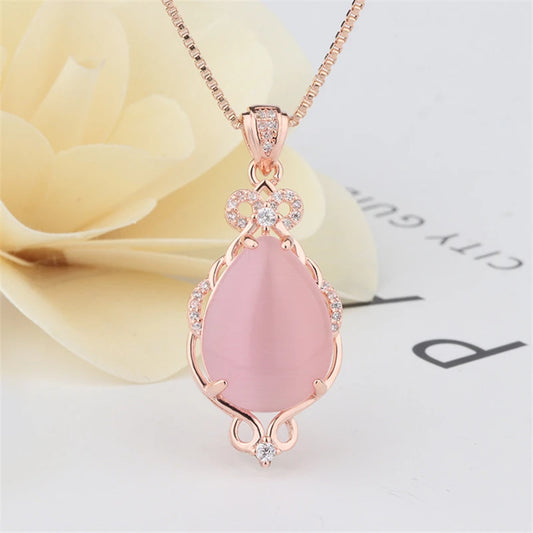 14K Gold Filled Jade Necklaces Pink Ross Quartz Pendant Jewelry Women Bizuteria Bijoux Chalcedony Naszyjnik Chain Pendant-meg BEST buys