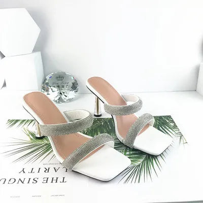 Women Summer Rhinestone Peep Toe High Heels Sandals Casual Transparent Slipper Heels Sandals Dailywear Shoes-meg BEST buys