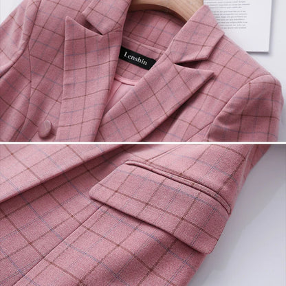 High-quality 2 Piece Suit Set Plaid Formal Pant Suit Blazer Office Lady Designs Women Soft Jacket and Ankle-Length Trouser-meg BEST buys