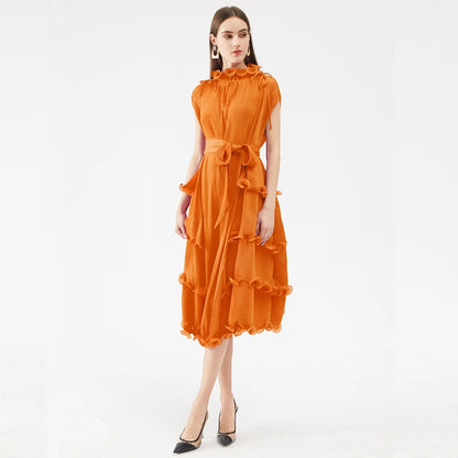 Miyake's New Style Fast Delivery High Quality African Women's Plus Size Pleated Ruffle Dress-meg BEST buys