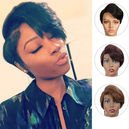 Sleek Short Straight Wigs Pixie Cut Brazilian Remy Human Hair Wigs for Black Woman Human Hair Lace Front Wigs-meg BEST buys
