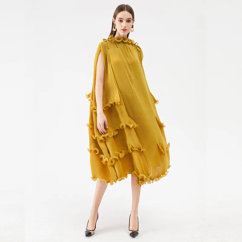 Miyake's New Style Fast Delivery High Quality African Women's Plus Size Pleated Ruffle Dress-meg BEST buys