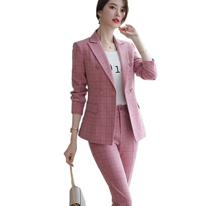 High-quality 2 Piece Suit Set Plaid Formal Pant Suit Blazer Office Lady Designs Women Soft Jacket and Ankle-Length Trouser-meg BEST buys