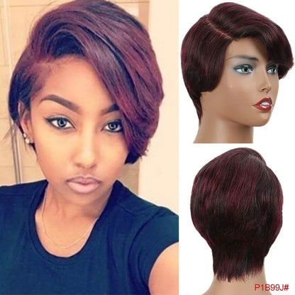 Sleek Short Straight Wigs Pixie Cut Brazilian Remy Human Hair Wigs for Black Woman Human Hair Lace Front Wigs-meg BEST buys