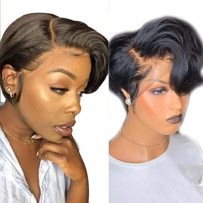 Sleek Short Straight Wigs Pixie Cut Brazilian Remy Human Hair Wigs for Black Woman Human Hair Lace Front Wigs-meg BEST buys