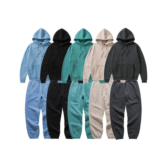 YLS Men 330GSM Fleece Thick Blank Custom Logo Printing Jogger Suit Set Plus Size Private Label Stacked Tracksuits Sweat Suits-meg BEST buys