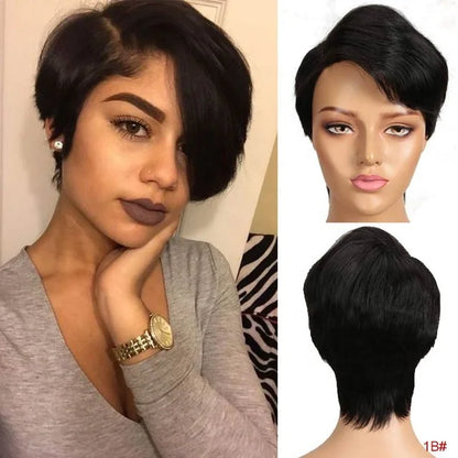 Sleek Short Straight Wigs Pixie Cut Brazilian Remy Human Hair Wigs for Black Woman Human Hair Lace Front Wigs-meg BEST buys