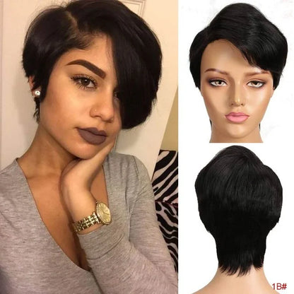 Sleek Short Straight Wigs Pixie Cut Brazilian Remy Human Hair Wigs for Black Woman Human Hair Lace Front Wigs-meg BEST buys