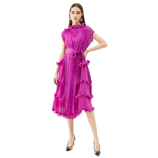 Miyake's New Style Fast Delivery High Quality African Women's Plus Size Pleated Ruffle Dress-meg BEST buys