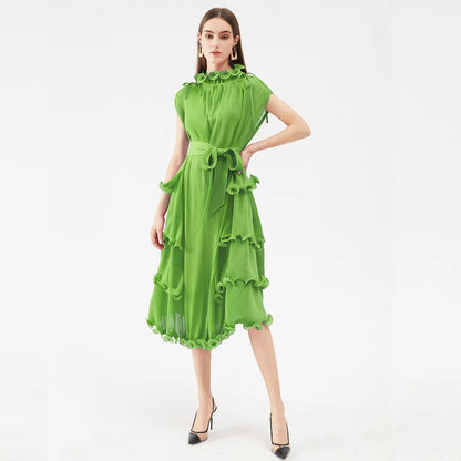 Miyake's New Style Fast Delivery High Quality African Women's Plus Size Pleated Ruffle Dress-meg BEST buys