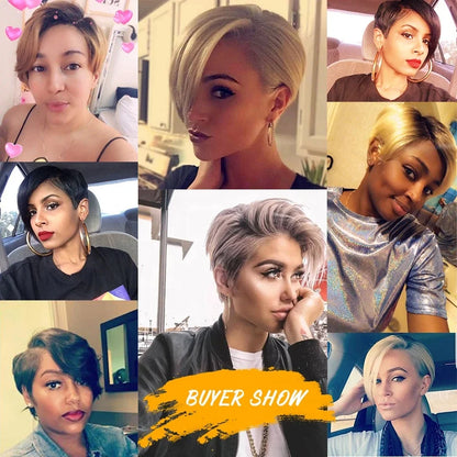 Sleek Short Straight Wigs Pixie Cut Brazilian Remy Human Hair Wigs for Black Woman Human Hair Lace Front Wigs-meg BEST buys