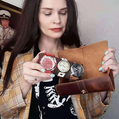 Wholesale CONTACT'S travel watch pouch genuine leather quality round 3 slots travel watch holder watch display cases roll pouch-meg BEST buys