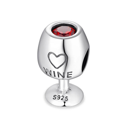 Real 925 Sterling Silver Bright red CZ wine cup fine Beads Fit Charms Bracelets Jewelry making fashion Woman charm custom logo-meg BEST buys