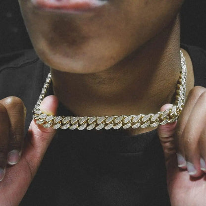 European High Quality Men's Cuban Link Chain Hip Hop Iced Out Crystal Cuban Necklace Link Chain And Bracelet Set for Men-meg BEST buys