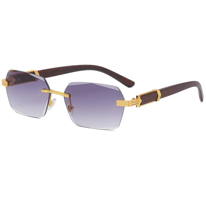 2021 Brand Metal Diamond Cut Sunglasses Luxury Men Sunglasses Rimless Square Wood Color Small Sunglasses Women Shade Glasses-meg BEST buys