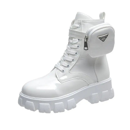 Thick-soled wallet women's boots winter new patent leather women's boots lace up motorcycle boots-meg BEST buys