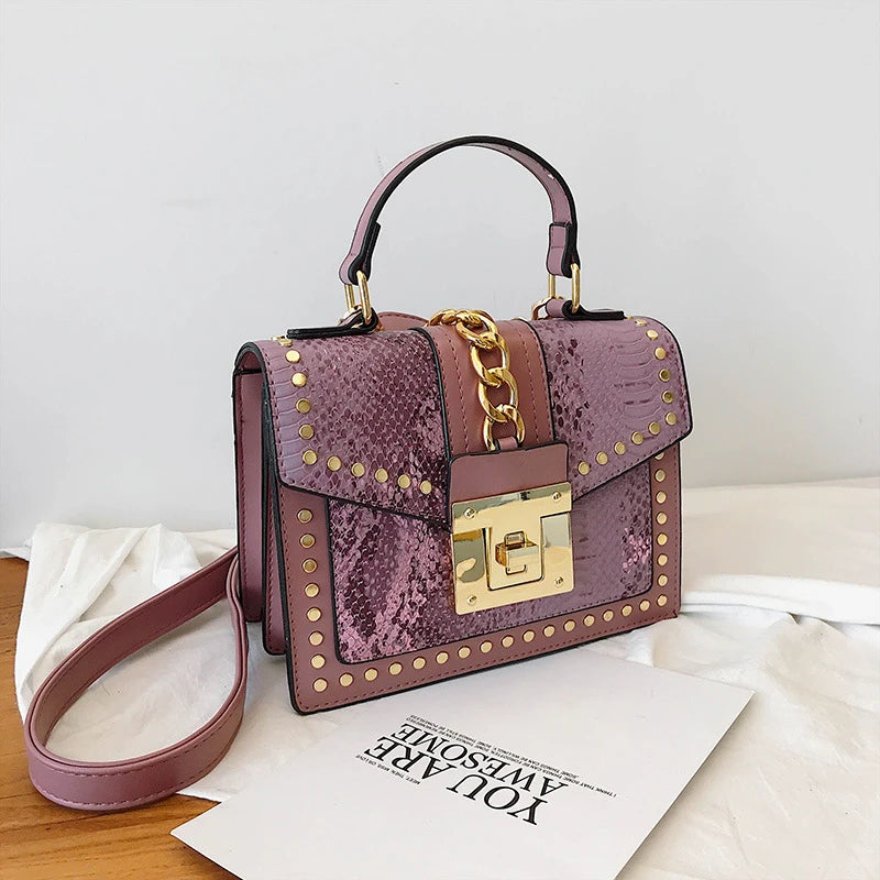 Wholesale fashion designer lock snakeskin pu leather ladies hand bag shoulder crossbody women custom purses and handbags-meg BEST buys