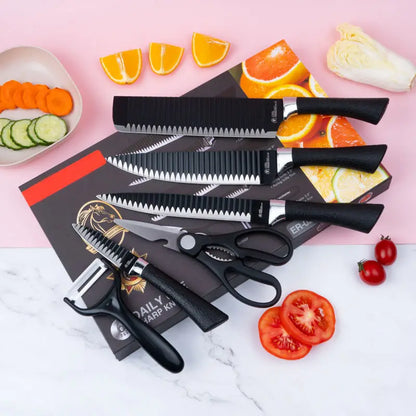 In Stock 6 Pieces Scissor Vegetable Fruit Peeler Sharp Stainless Steel Kitchen Knives Set Non-stick Coating Knife Set With Gift-meg BEST buys