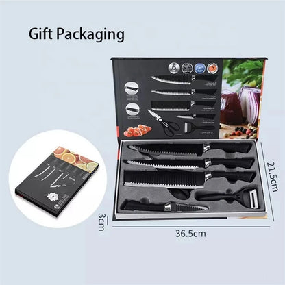 In Stock 6 Pieces Scissor Vegetable Fruit Peeler Sharp Stainless Steel Kitchen Knives Set Non-stick Coating Knife Set With Gift-meg BEST buys