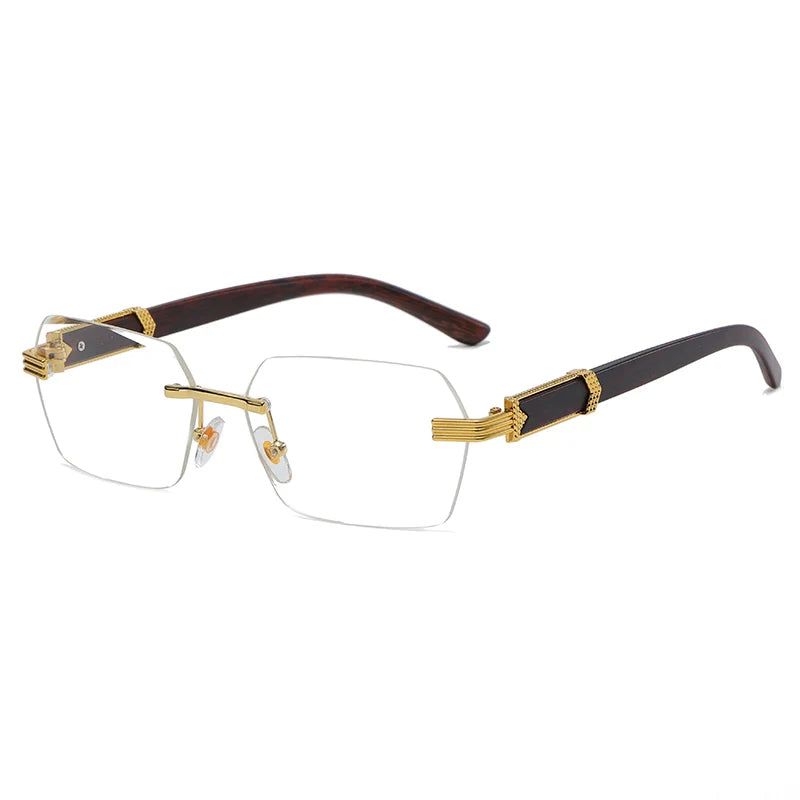 2021 Brand Metal Diamond Cut Sunglasses Luxury Men Sunglasses Rimless Square Wood Color Small Sunglasses Women Shade Glasses-meg BEST buys