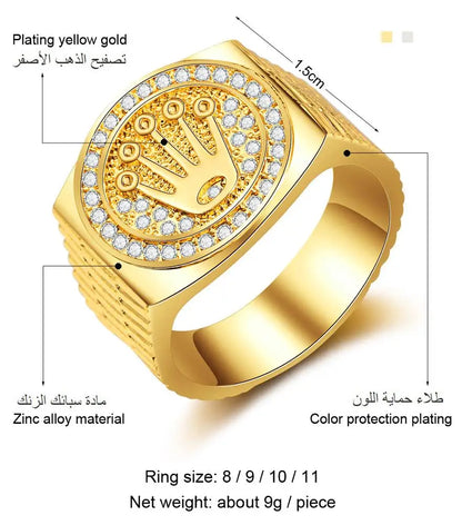 Hot Sale Vintage Hip Hop rock Crown Ring Men And Women Gold-plated Crown Rings Engagement Wedding Party Jewelry With Drill-meg BEST buys