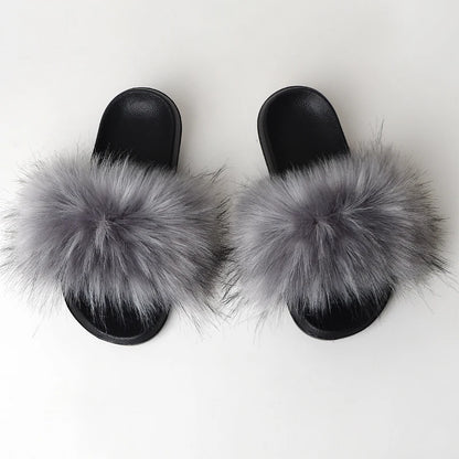 Custom new Summer Colorful Faux Fur Slides For Women Furry Slippers Slides Ladies Big Size Faux Fox Hair sandals-meg BEST buys