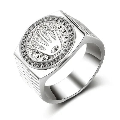 Hot Sale Vintage Hip Hop rock Crown Ring Men And Women Gold-plated Crown Rings Engagement Wedding Party Jewelry With Drill-meg BEST buys