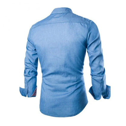 Fashion Men Denim Jeans Shirt Casual Autumn Long Sleeve Slim Fit Cotton Tops Shirts For Men Daily Men Top-meg BEST buys