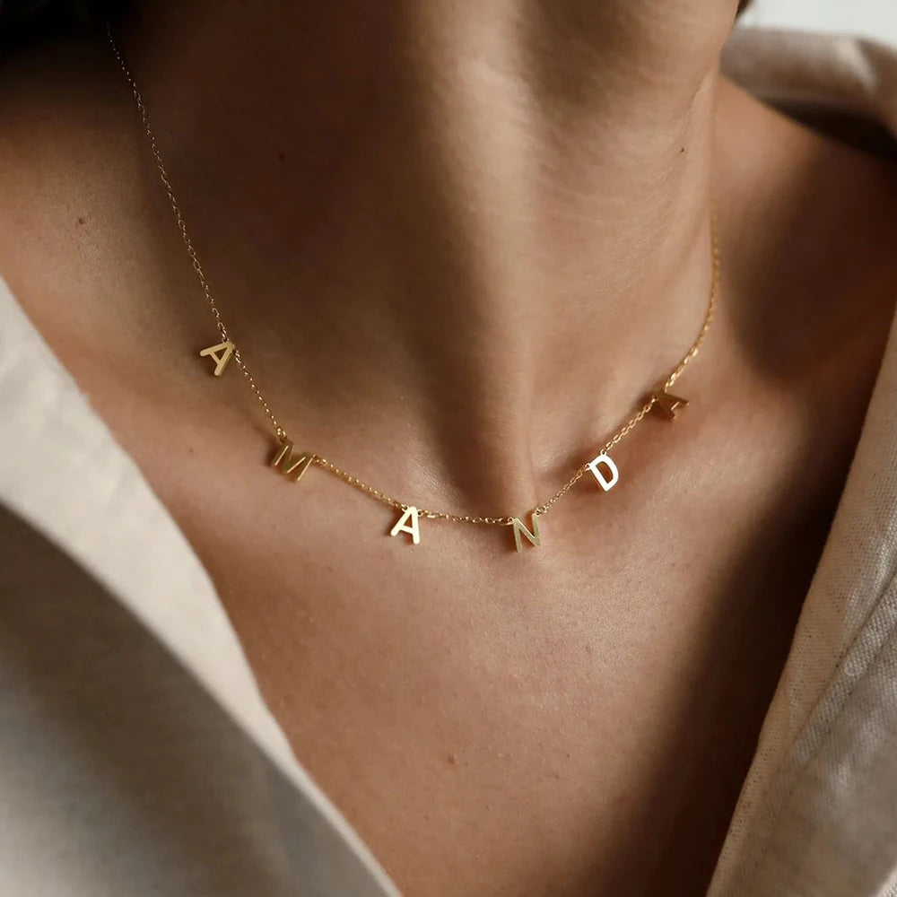 eManco Customized Name Necklace Personalized Nameplate Gold Letter Name 2022 Necklace Chain Stainless Steel Jewelry Engrave-meg BEST buys