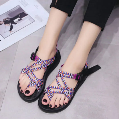 Standard breathable open toe ladies flat sandals shoes plus size bandage ankle strap sandals-meg BEST buys