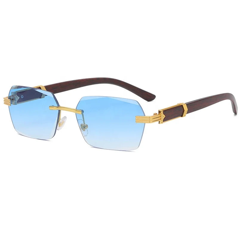 2021 Brand Metal Diamond Cut Sunglasses Luxury Men Sunglasses Rimless Square Wood Color Small Sunglasses Women Shade Glasses-meg BEST buys