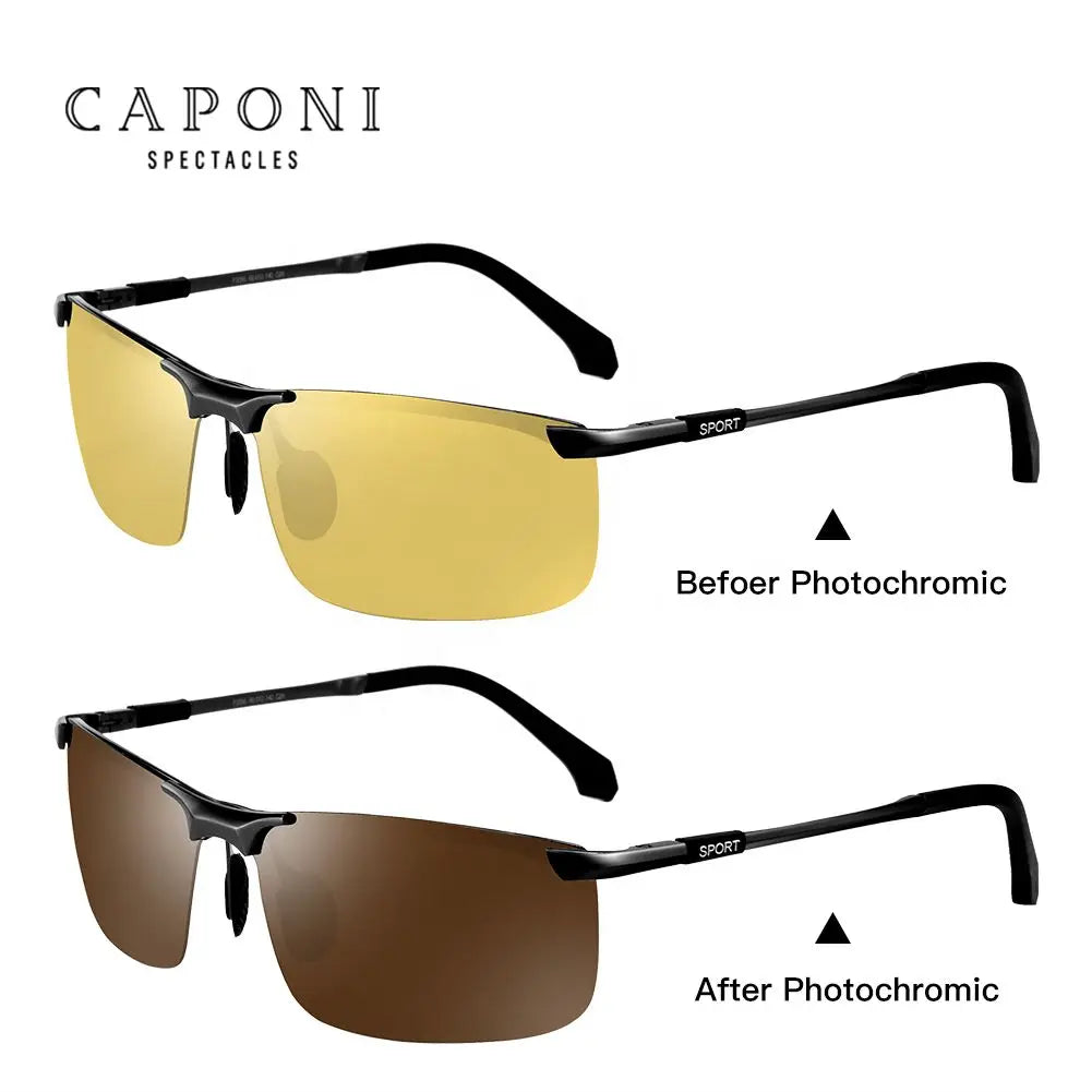 CAPONI Night Vision Sunglasses Polarized Photochromic Sun Glasses For Men UV Protect Yellow Driving Sports Glasses BSYS3066-meg BEST buys