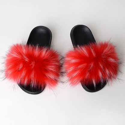 Custom new Summer Colorful Faux Fur Slides For Women Furry Slippers Slides Ladies Big Size Faux Fox Hair sandals-meg BEST buys