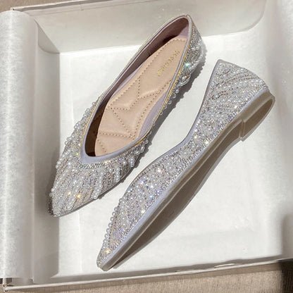 Hot Selling Large Size Rhinestone Luxury Pearl Slip on Loafers Office Lady Moccasins Sepatu 2022 Flat Shoes for Women-meg BEST buys