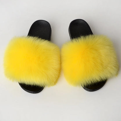 Custom new Summer Colorful Faux Fur Slides For Women Furry Slippers Slides Ladies Big Size Faux Fox Hair sandals-meg BEST buys