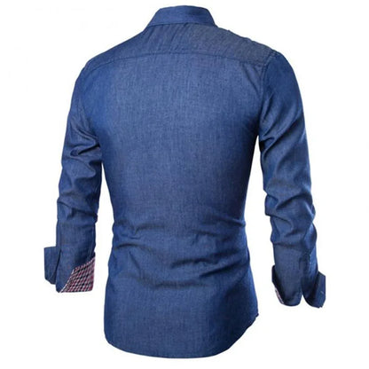 Fashion Men Denim Jeans Shirt Casual Autumn Long Sleeve Slim Fit Cotton Tops Shirts For Men Daily Men Top-meg BEST buys
