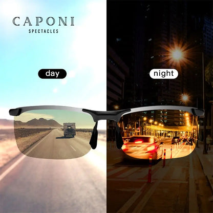 CAPONI Night Vision Sunglasses Polarized Photochromic Sun Glasses For Men UV Protect Yellow Driving Sports Glasses BSYS3066-meg BEST buys