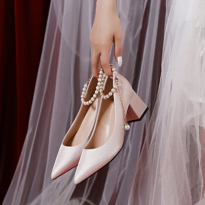 2022 New Female Spring Autumn Block Heels Pointed-toe Ankle Wrap Wedding Bridal Shoes Outside Banquet Ladies Sandals-meg BEST buys