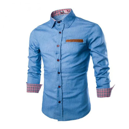 Fashion Men Denim Jeans Shirt Casual Autumn Long Sleeve Slim Fit Cotton Tops Shirts For Men Daily Men Top-meg BEST buys