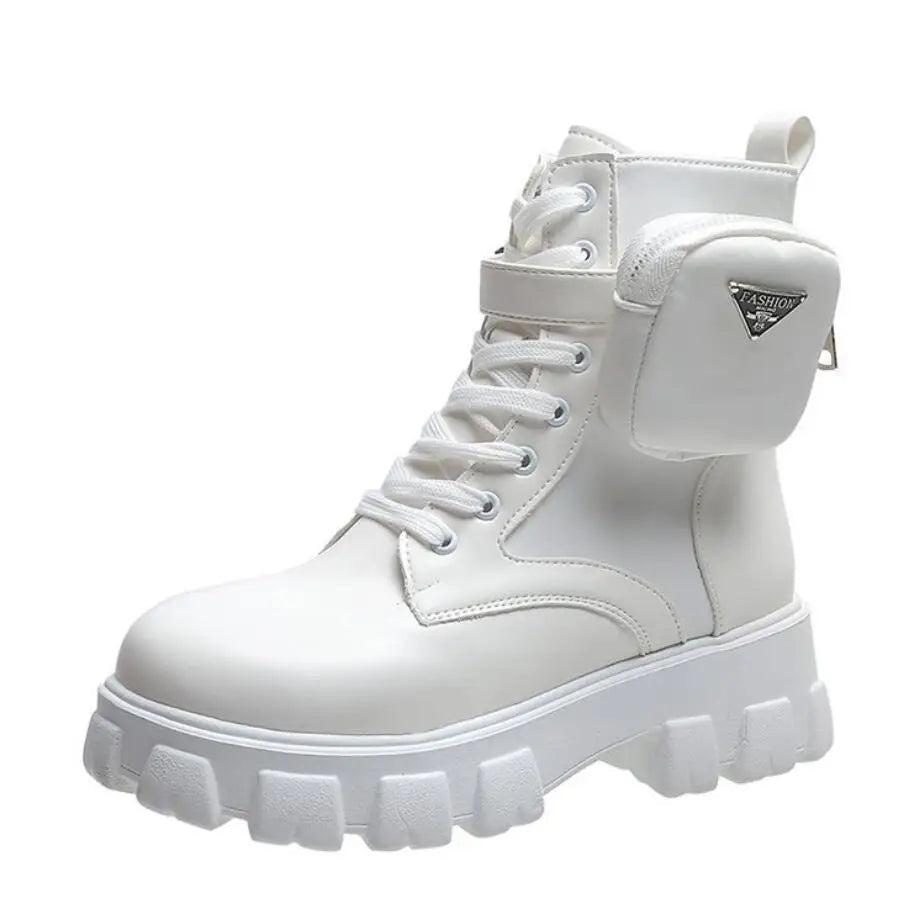 Thick-soled wallet women's boots winter new patent leather women's boots lace up motorcycle boots-meg BEST buys