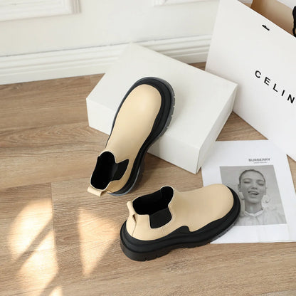 Fashion Solid 2021 Thick Soled Waterproof Leather Chelsea Boots Woman Chelsea Boot-meg BEST buys