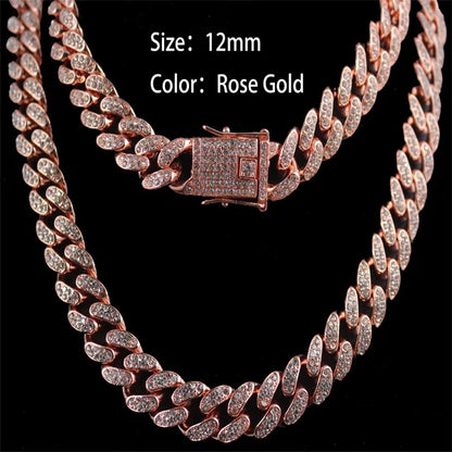 European High Quality Men's Cuban Link Chain Hip Hop Iced Out Crystal Cuban Necklace Link Chain And Bracelet Set for Men-meg BEST buys