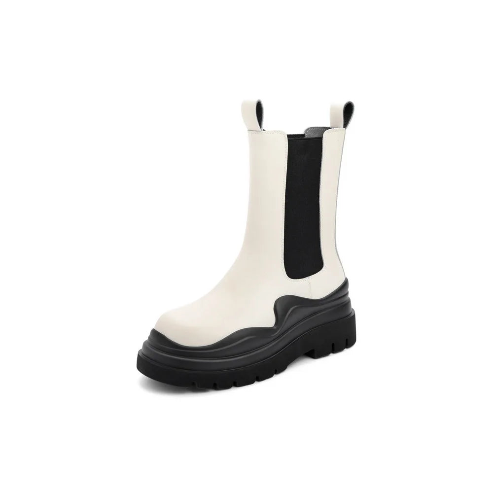 Fashion Solid 2021 Thick Soled Waterproof Leather Chelsea Boots Woman Chelsea Boot-meg BEST buys