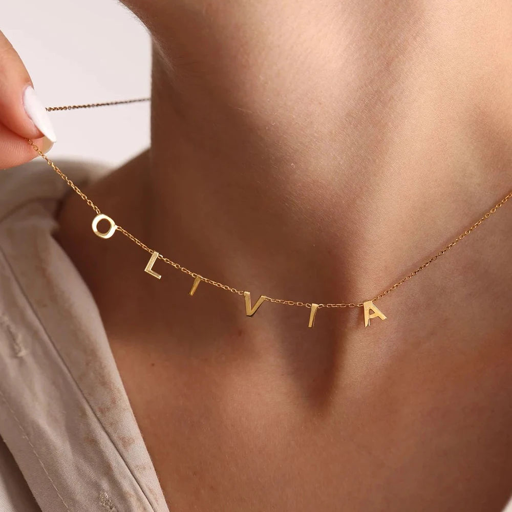 eManco Customized Name Necklace Personalized Nameplate Gold Letter Name 2022 Necklace Chain Stainless Steel Jewelry Engrave-meg BEST buys
