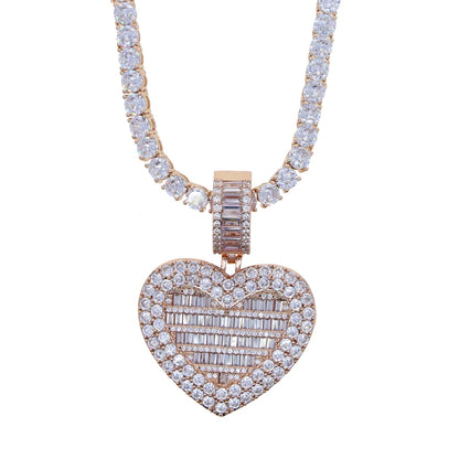 Custom Made Photo Heart Medallions Necklace hip hop iced out bling 5A tennis chain Photo Frame pendant-meg BEST buys