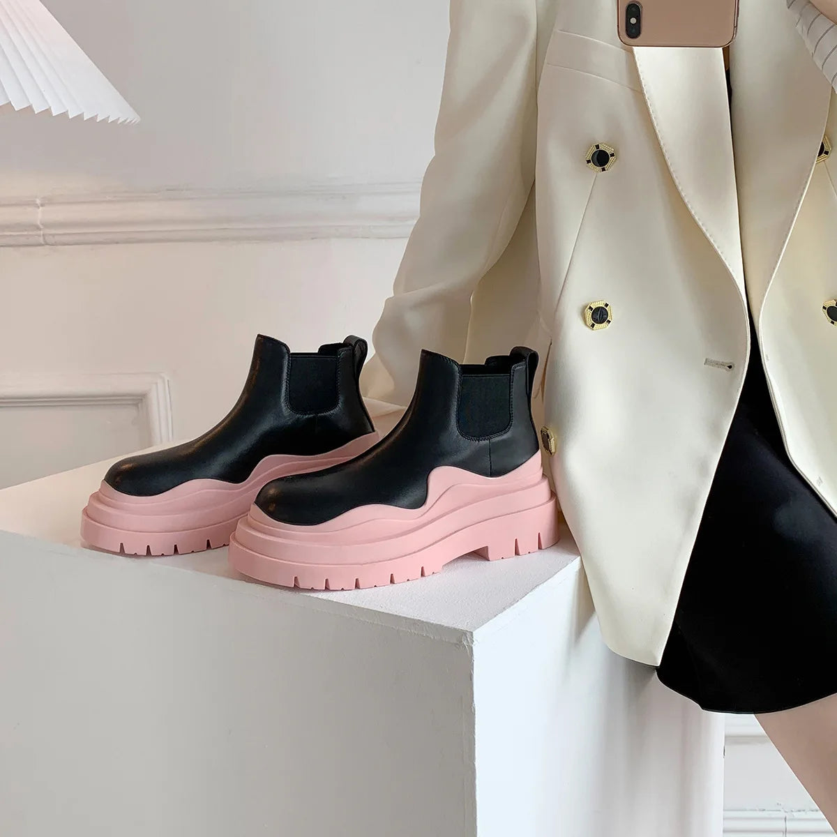 Fashion Solid 2021 Thick Soled Waterproof Leather Chelsea Boots Woman Chelsea Boot-meg BEST buys