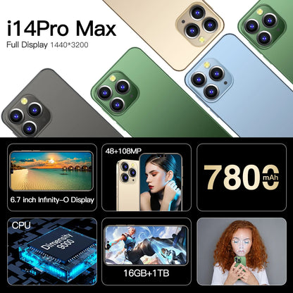 Hot Selling Phone i 14 Pro Max original Unlocked GPS Tracking Phone 6.7 inch 16GB+1TB Android Smartphones Phones Mobile-meg BEST buys