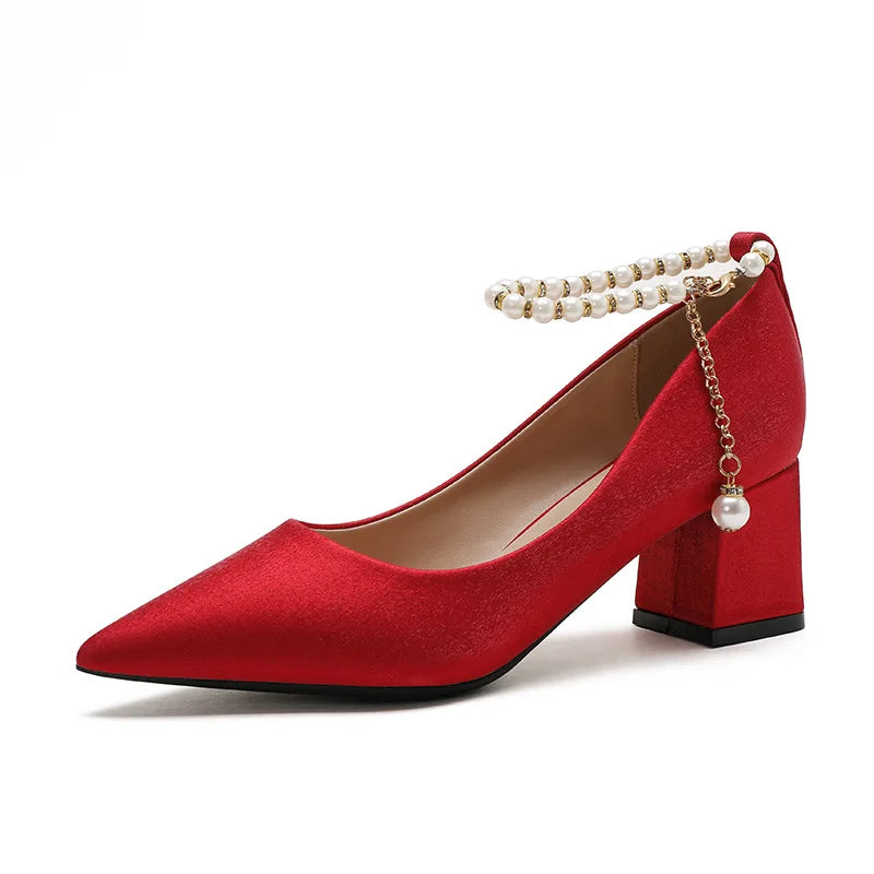 2022 New Female Spring Autumn Block Heels Pointed-toe Ankle Wrap Wedding Bridal Shoes Outside Banquet Ladies Sandals-meg BEST buys