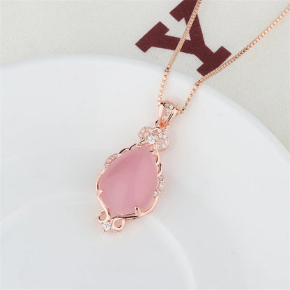 14K Gold Filled Jade Necklaces Pink Ross Quartz Pendant Jewelry Women Bizuteria Bijoux Chalcedony Naszyjnik Chain Pendant-meg BEST buys