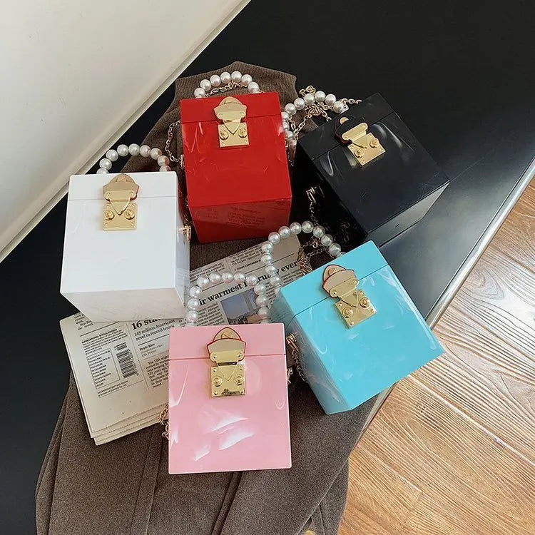 Drop Shipping Retro dinner box patent leather bag female mini pearl portable cosmetic bag casual box handbag tide shoulder bag-meg BEST buys